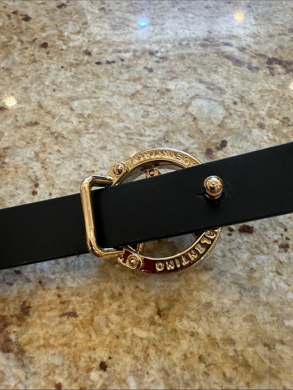 MARIO VALENTINO THIN Textured Gold Circle Buckle WITH A V LOGO BELT SIZE LARGE